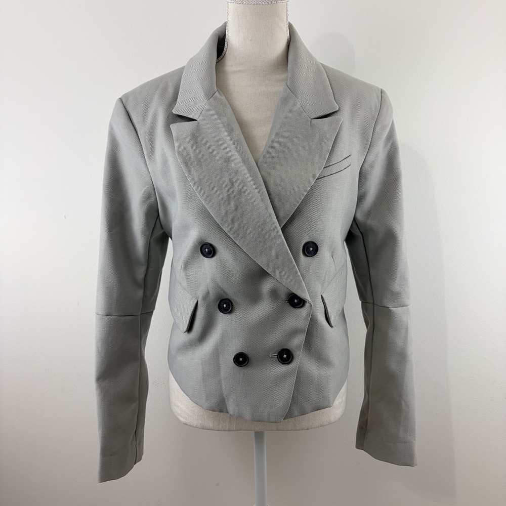 Free People Slate Grey‎ Double Breasted Cropped Blazer Womens Small NWT